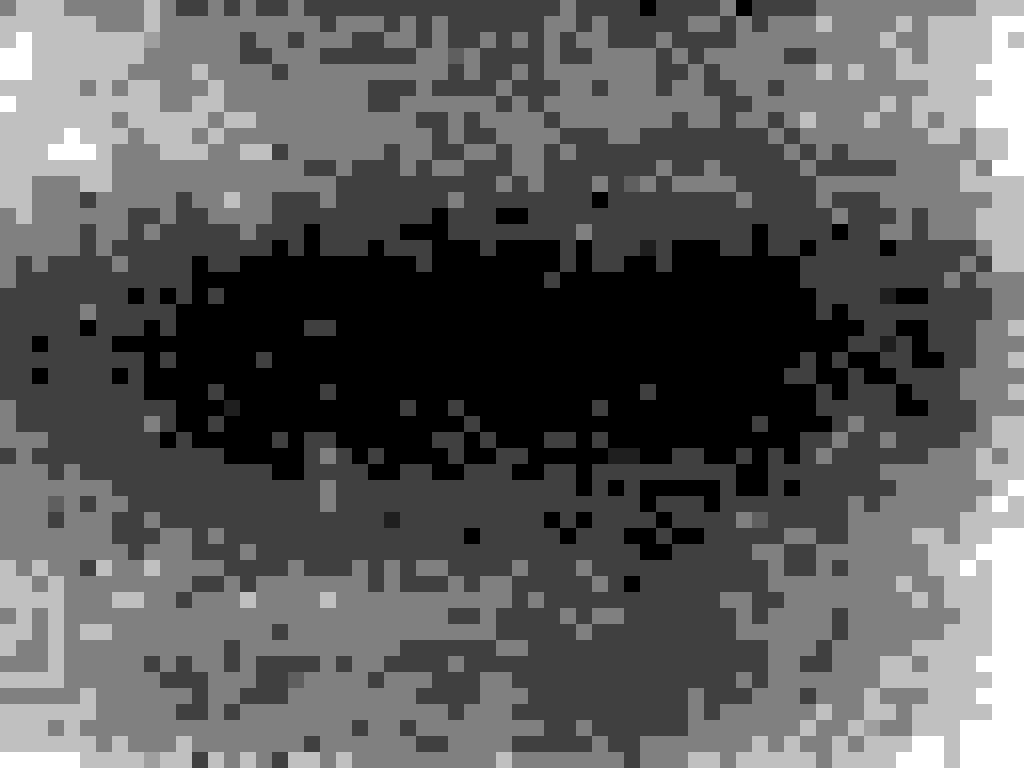 Carte en noir et blanc du fond basse fréquence à 300 s avec un centre plus sombre.